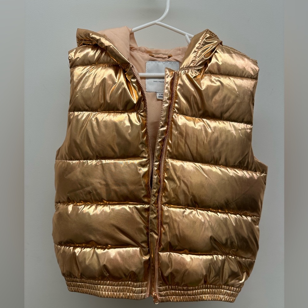 Girls metallic puffer vest with hood.